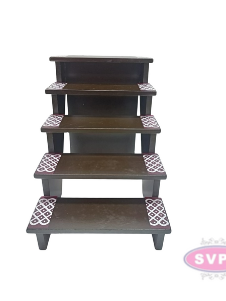 Wooden 5 Step With Brass Ashtalakshmi Set And Wooden 5 Lamp Stand With Brass Lamp