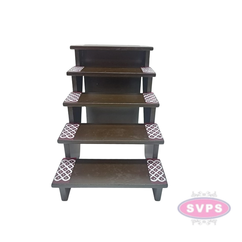 Wooden 5 Step With Brass Ashtalakshmi Set And Wooden 5 Lamp Stand With Brass Lamp