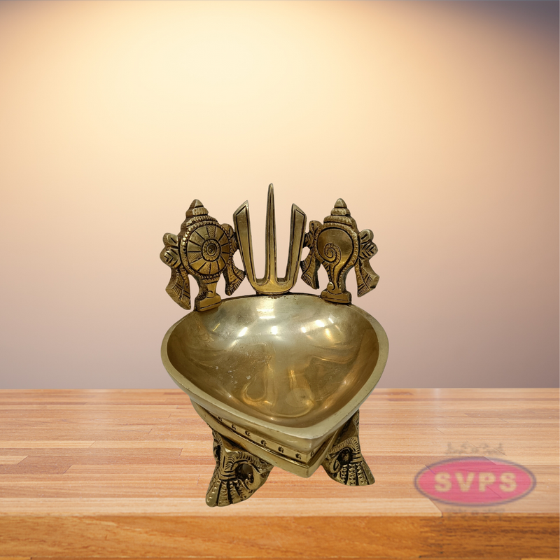 Brass Tiruman Shankh Chakra Lamp For Pooja