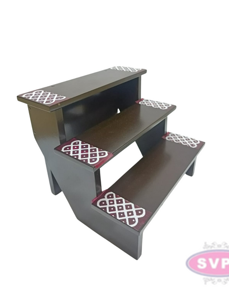 Wooden 3 Step With 3 Lamp Stand And Brass Ashtalakshmi Idol With Brass Lamp