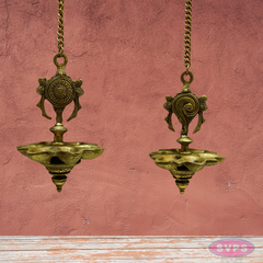 Brass Shanku Chakra 6 Wicks Hanging Lamp