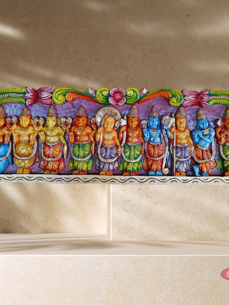 Wooden Carved Dasavatharam Multicolour Wall Hanging - 3 Feet