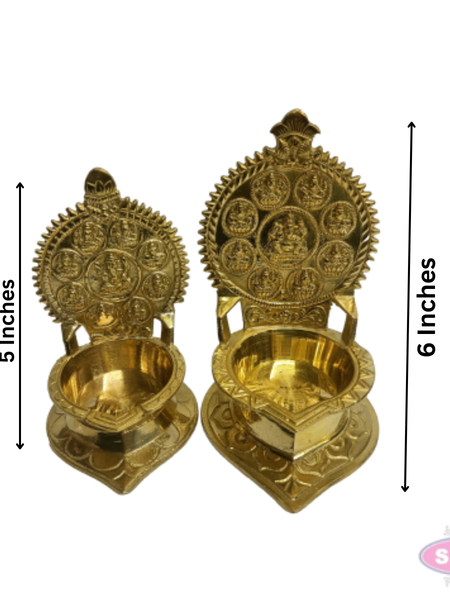 Antique Brass Ashtalakshmi Deepam – Decorative Lakshmi Oil Lamp for Pooja & Festive Décor