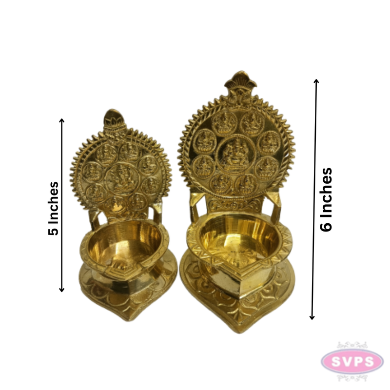 Antique Brass Ashtalakshmi Deepam – Decorative Lakshmi Oil Lamp for Pooja & Festive Décor