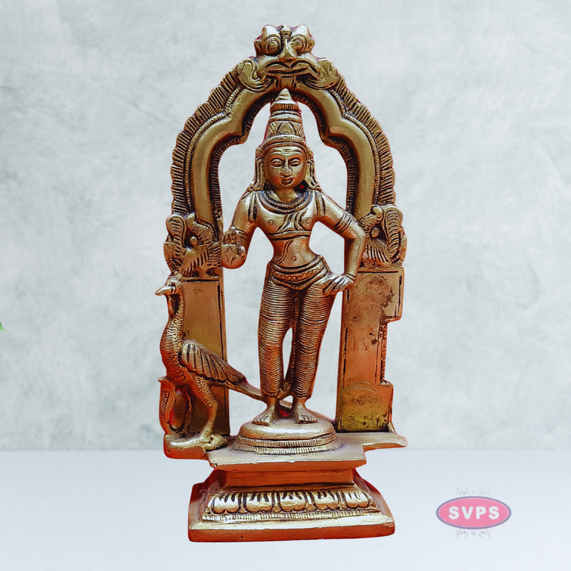 Brass Antique Mayil Murugan With Tiruvachi