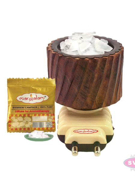 Electric Camphor Burner with Wooden Holder | Bhimseni Camphor Diffuser for Pooja, Home & Temple