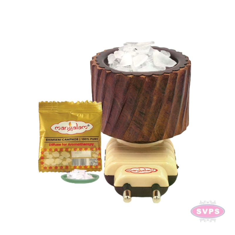 Electric Camphor Burner with Wooden Holder | Bhimseni Camphor Diffuser for Pooja, Home & Temple