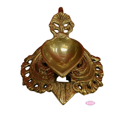 Brass Antique Lotus Diya With Floral Stand