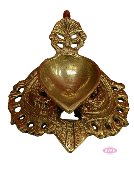 Brass Antique Lotus Diya With Floral Stand