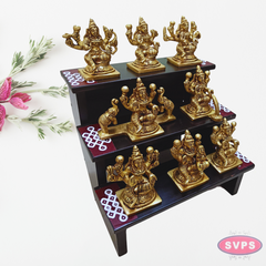 Wooden 3 Step With Brass Ashtalakshmi Set
