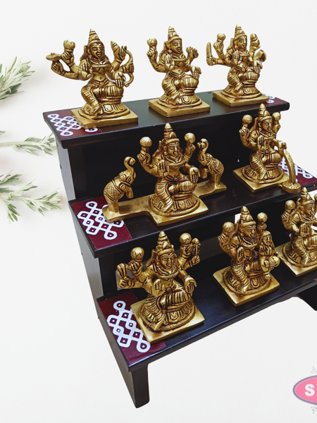 Wooden 3 Step With Brass Ashtalakshmi Set