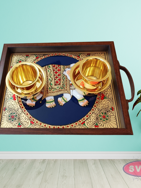 Multipurpose Tanjore Style Painting Elephant Tray