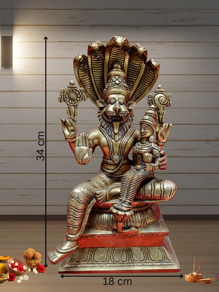 Brass Bhagavan Narasimha With Bhudevi / 34 Inches