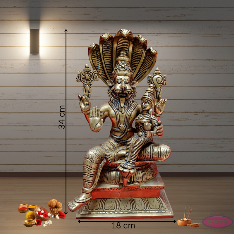 Brass Bhagavan Narasimha With Bhudevi / 34 Inches