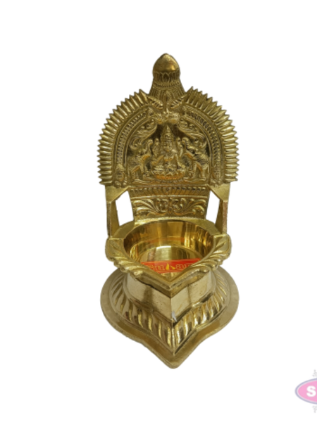 Brass Gaja Lakshmi Deepam / Vilakku – 5.5 Inch Traditional Goddess Lakshmi Oil Lamp