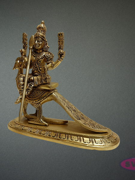 Brass Murugan Idol Sitting on Peacock – Skanda Swamy Statue for Spiritual Decor