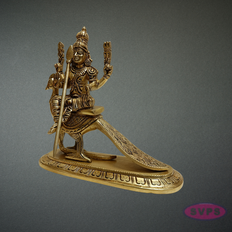 Brass Murugan Idol Sitting on Peacock – Skanda Swamy Statue for Spiritual Decor