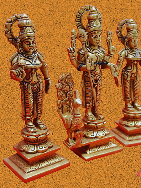 Brass Antique Murugan Valli Deivanai Set Idol