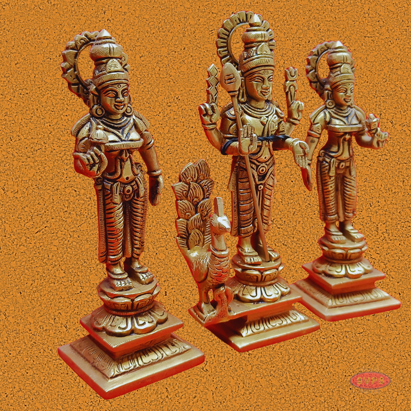 Brass Antique Murugan Valli Deivanai Set Idol
