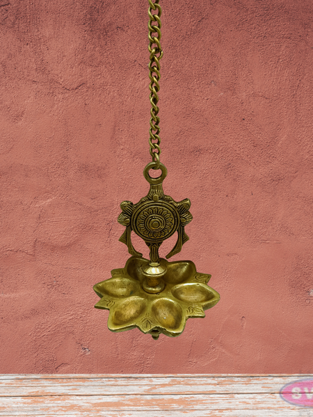 Brass Shanku Chakra 6 Wicks Hanging Lamp
