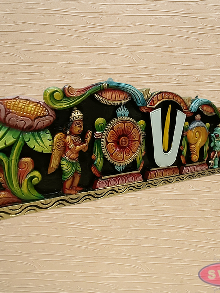 Wooden Carverd Vadakalai Tiruman With Garudan Hanuman Multicolour Wall Hanging