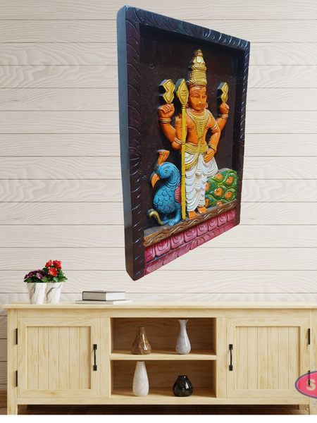 Wood Carving Murugar Wall Hanging Panel