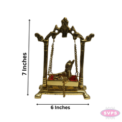 Gold Coated Metal Baby Krishna Jhula | Decorative Bal Gopal Swing for Home Temple