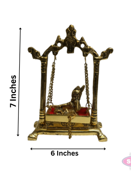Gold Coated Metal Baby Krishna Jhula | Decorative Bal Gopal Swing for Home Temple