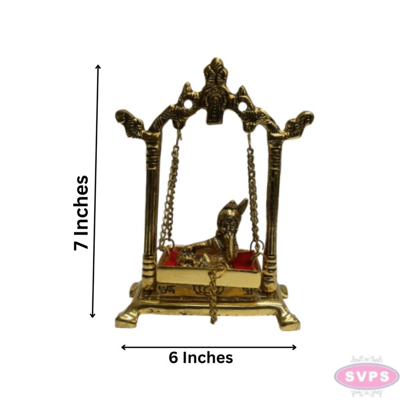 Gold Coated Metal Baby Krishna Jhula | Decorative Bal Gopal Swing for Home Temple