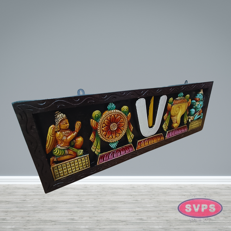 Wooden Carverd Ahobila Matam Vadakalai Tiruman Multicolour Wall Hanging