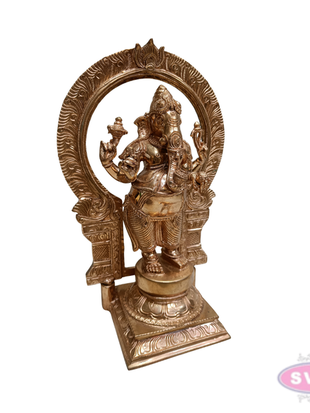 Antique Finish Brass Lord Ganesha Idol with Decorative Arch – 13 Inch