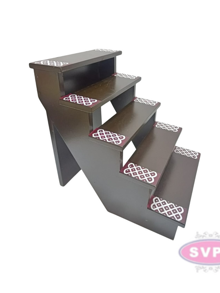 Wooden 5 Step With Brass Ashtalakshmi Set And Wooden 5 Lamp Stand With Brass Lamp