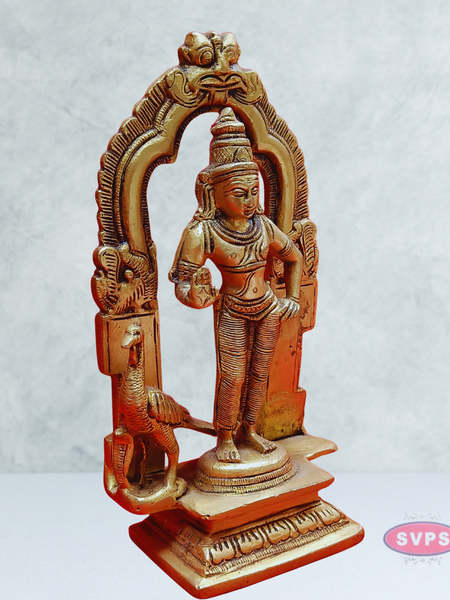 Brass Antique Mayil Murugan With Tiruvachi