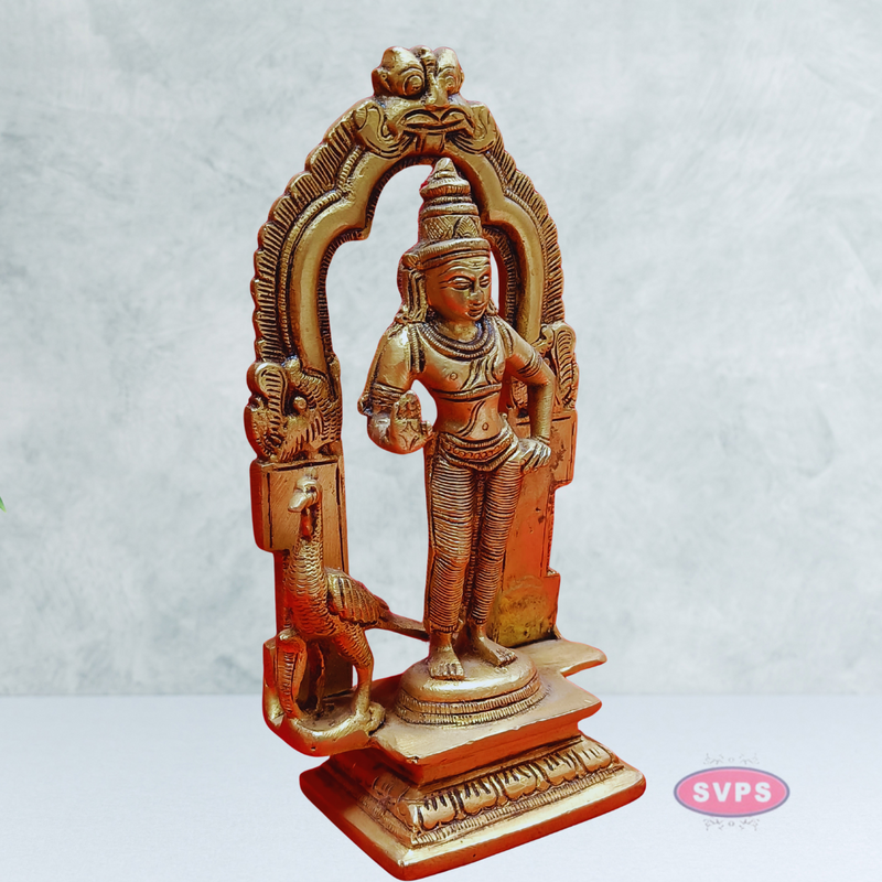 Brass Antique Mayil Murugan With Tiruvachi
