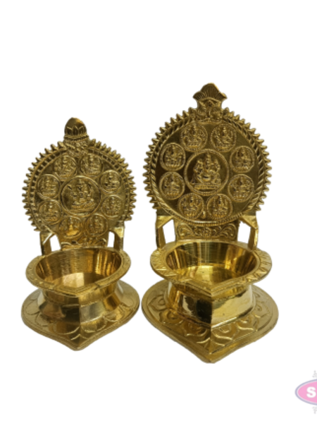 Antique Brass Ashtalakshmi Deepam – Decorative Lakshmi Oil Lamp for Pooja & Festive Décor