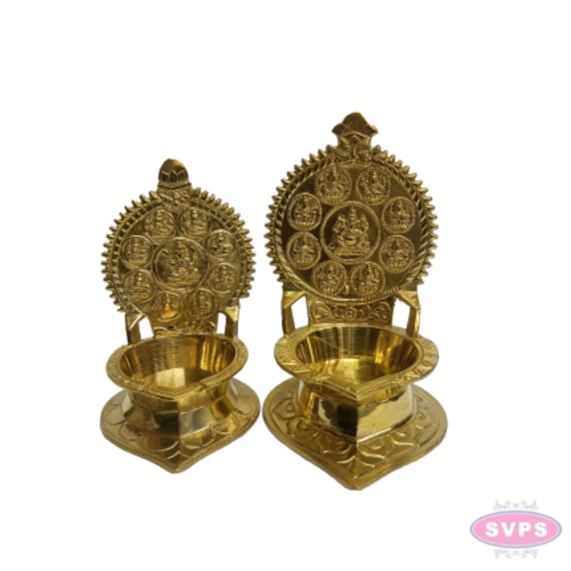 Antique Brass Ashtalakshmi Deepam – Decorative Lakshmi Oil Lamp for Pooja & Festive Décor