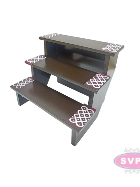 Wooden 3 Step With 3 Lamp Stand And Brass Ashtalakshmi Idol With Brass Lamp