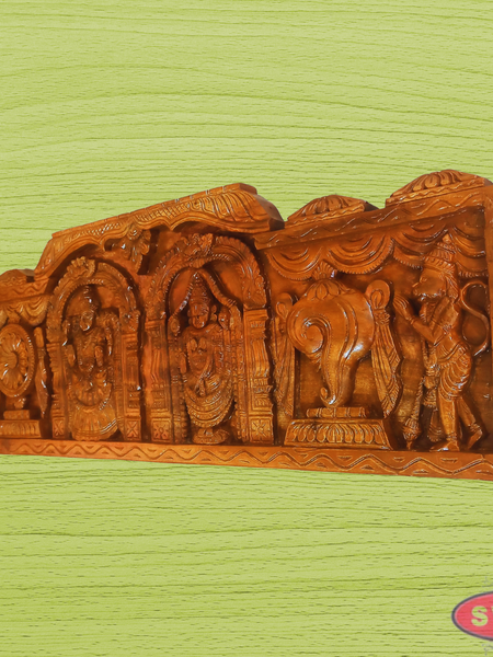 Wood Carved Tirupathi Perumal Thayar Wall Hanging