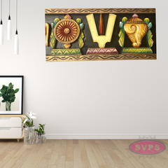 Wooden Thenkalai Thiruman sangu Chakram Wall Hanging