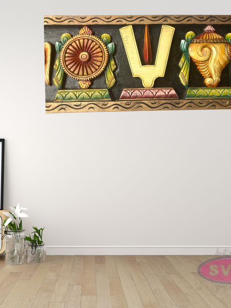 Wooden Thenkalai Thiruman sangu Chakram Wall Hanging
