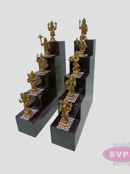 Premium Wooden Deep Stand – 5 Step Kolam Design Diya Stand for Pooja, Navaratri, Karthigai Deepam & Temple Decoration