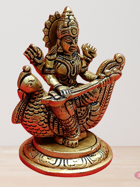 Antique Brass Veena Saraswathi Idol