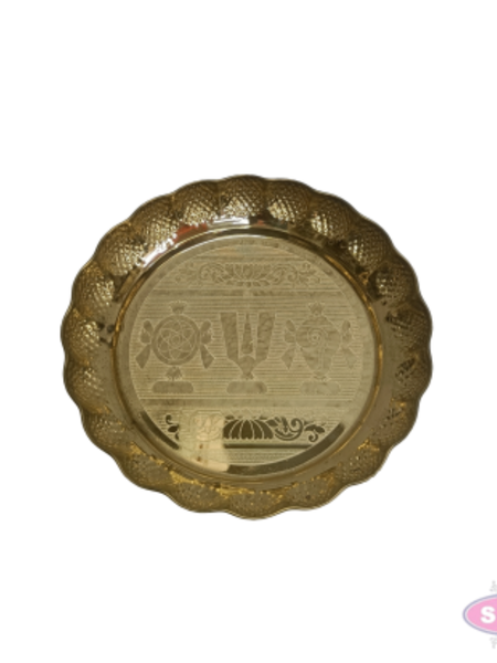 Brass Shanku Chakra Namam Puja Thali – 7 Inch Decorative Embossed Pooja Plate