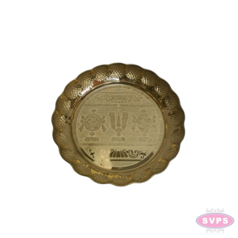 Brass Shanku Chakra Namam Puja Thali – 7 Inch Decorative Embossed Pooja Plate