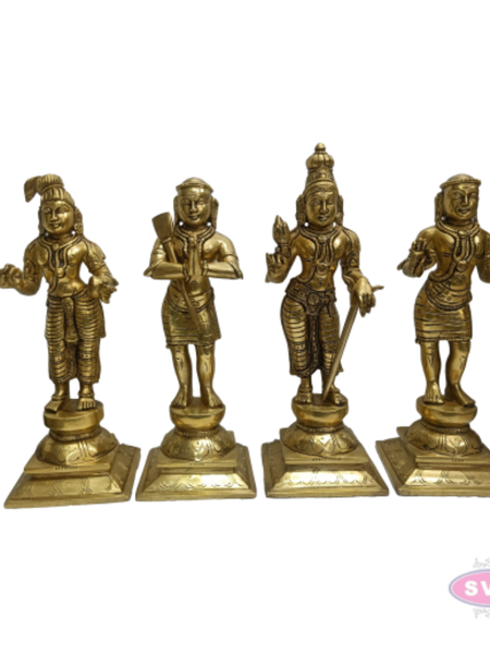 Brass Nalvar Statue Set | Appar, Sundarar, Manikkavasagar & Sambandar | Set of 4 Nayanmar Idols for Pooja Room