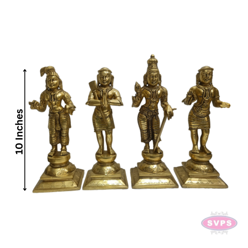 Brass Nalvar Statue Set | Appar, Sundarar, Manikkavasagar & Sambandar | Set of 4 Nayanmar Idols for Pooja Room