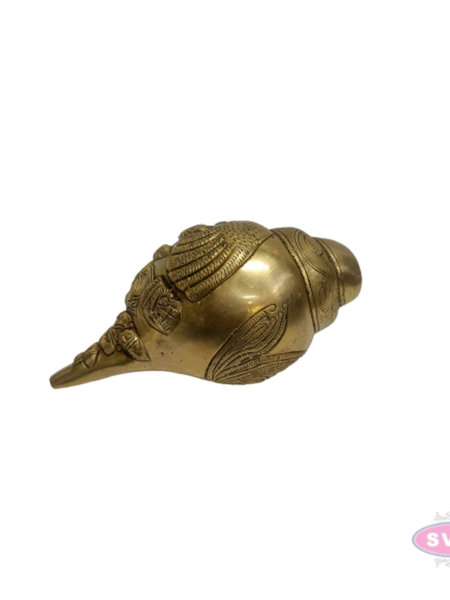 Brass Blowing Shankh Conch with Lord Vishnu Narayan | Traditional Brass Pooja Shankh | Handcrafted Religious & Spiritual Décor