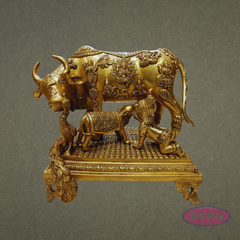 Handcrafted Brass Kamadhenu Cow with Calf – Ashta Lakshmi Carved Divine Idol