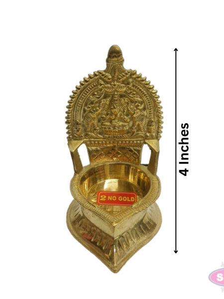 4 Inch Brass Lakshmi Deepam / Vilakku – Traditional Goddess Lakshmi Oil Lamp for Pooja