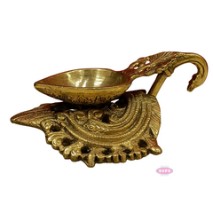 Brass Antique Lotus Diya With Floral Stand